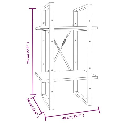 Boekenkast 2-laags 40x30x70 cm bewerkt hout grijs sonoma eiken 8720287088073 7