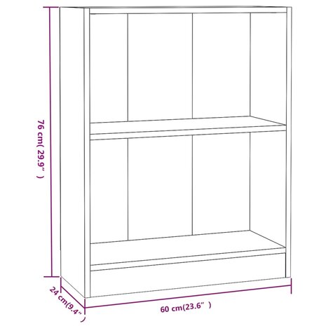 Boekenkast 60x24x76 cm bewerkt hout grijs sonoma eikenkleurig 8720286931509 6