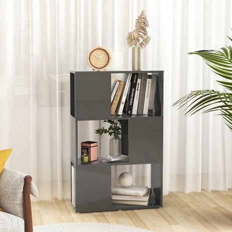 Boekenkast/kamerscherm 60x24x94 cm spaanplaat hoogglans grijs 8720286650356 3