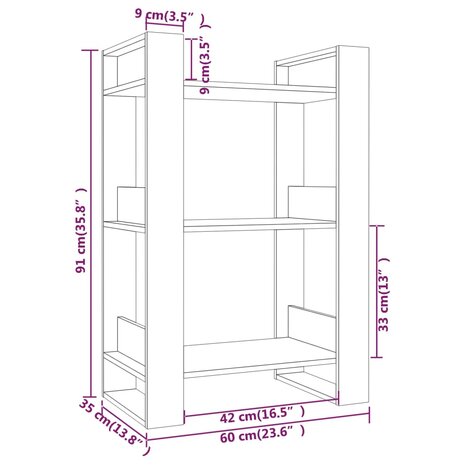 Boekenkast/kamerscherm 60x35x91 cm massief grenenhout 8720286905173 8