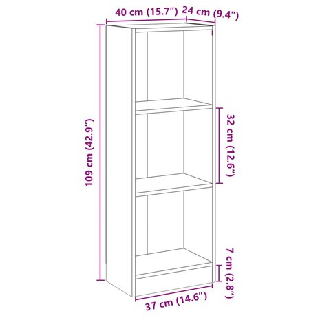 Boekenkast met 3 schappen 40x24x109 cm bewerkt hout sonoma eik 8719883787350 7