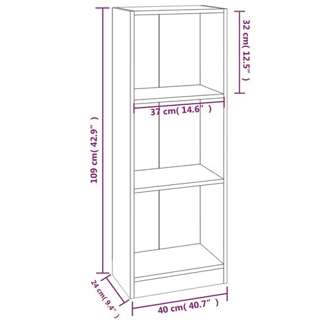 Boekenkast 40x24x109 cm bewerkt hout grijs sonoma eikenkleurig 8720845693343 8