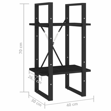 Boekenkast met 2 schappen 40x30x70 cm massief grenenhout zwart 8720286567067 8