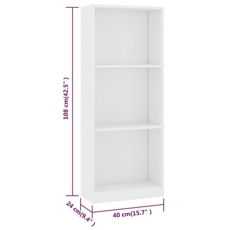 Boekenkast met 3 schappen 40x24x109 cm bewerkt hout wit 8719883787329 6