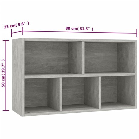 Boekenkast/dressoir 50x25x80 cm bewerkt hout betongrijs 8719883673271 12