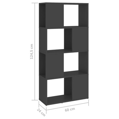 Boekenkast/kamerscherm 60x24x124,5 cm spaanplaat grijs 8720286650387 7