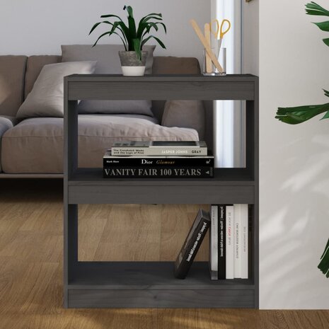 Boekenkast/kamerscherm 60x30x71,5 cm massief grenenhout grijs 8720286608609 1