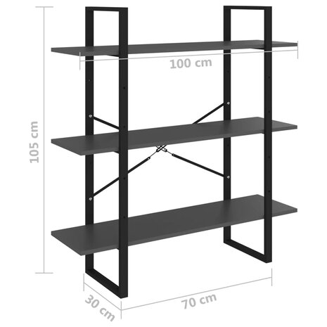 Boekenkast 100x30x105 cm bewerkt hout grijs 8720286568392 7