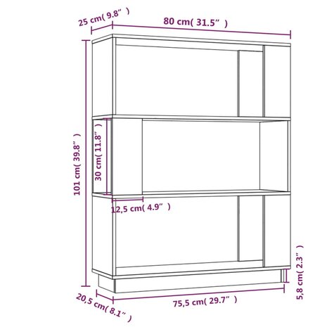 Boekenkast/kamerscherm 80x25x101 cm massief grenenhout 8720286905975 8