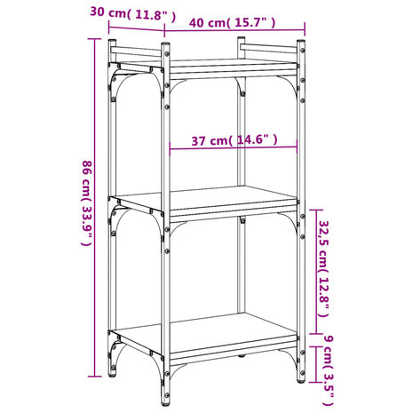 Boekenkast 3-laags 40x30x86 cm bewerkt hout zwart 8721012194090 9