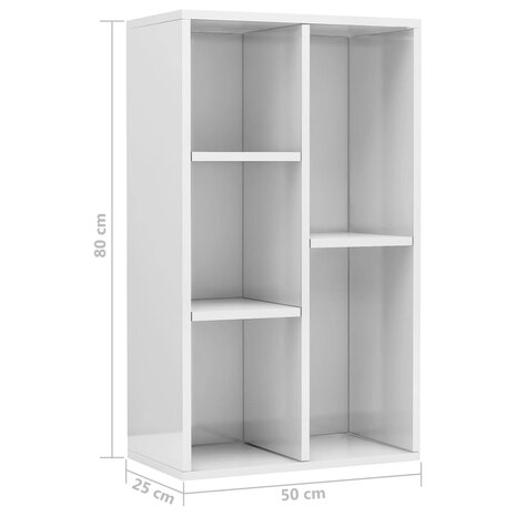 Boekenkast/dressoir 50x25x80 cm bewerkt hout hoogglans wit 8719883673295 11