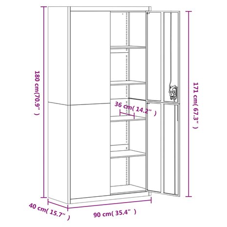 Archiefkast 90x40x180 cm staal antracietkleurig en wit 8720845889784 11