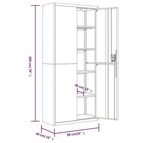 Archiefkast 90x40x200 cm staal zwart 8720845889845 9