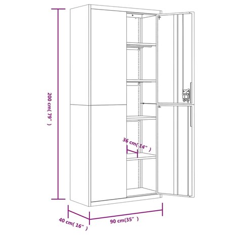 Archiefkast 90x40x200 cm staal antracietkleurig en rood 8720845889876 11