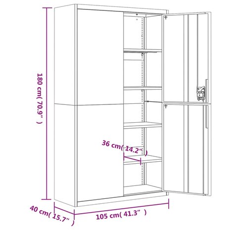 Archiefkast 105x40x180 cm staal lichtgrijs 8720845889913 10