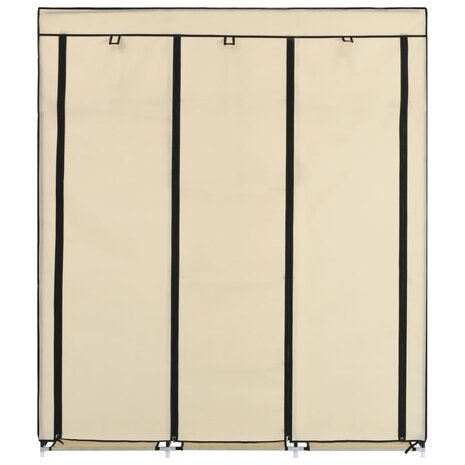 Kledingkast met vakken en stangen 150x45x175 cm stof crème 8719883564999 3