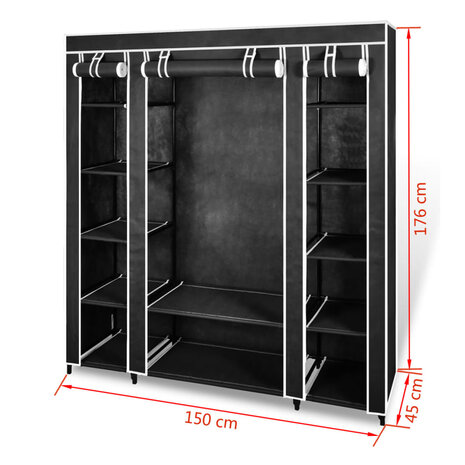 Kledingkast met vakken en stangen 45x150x176 cm stof zwart 8718475855095 7