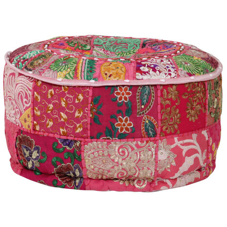 Poef patchwork rond handgemaakt 40x20 cm katoen roze 8718475620013 4