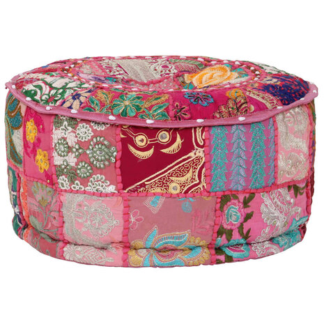 Poef patchwork rond handgemaakt 40x20 cm katoen roze 8718475620013 5