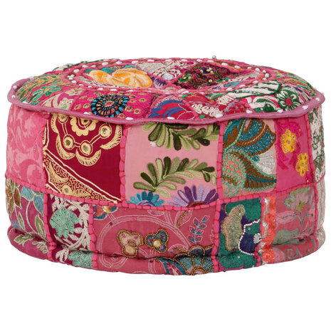 Poef patchwork rond handgemaakt 40x20 cm katoen roze 8718475620013 6