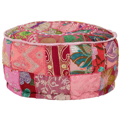 Poef patchwork rond handgemaakt 40x20 cm katoen roze 8718475620013 7