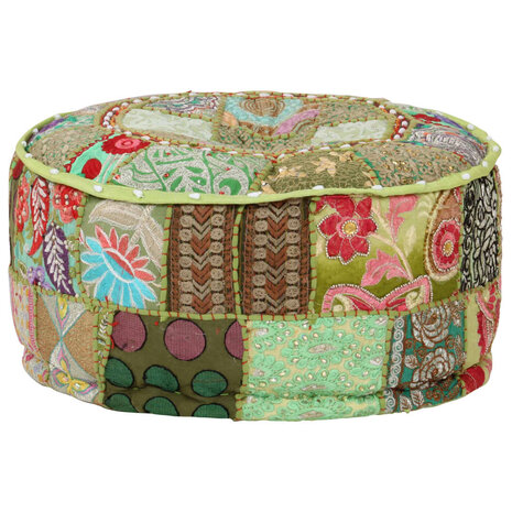 Poef patchwork rond handgemaakt 40x20 cm katoen groen 8718475620006 1