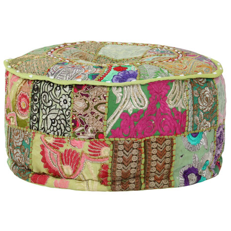 Poef patchwork rond handgemaakt 40x20 cm katoen groen 8718475620006 6