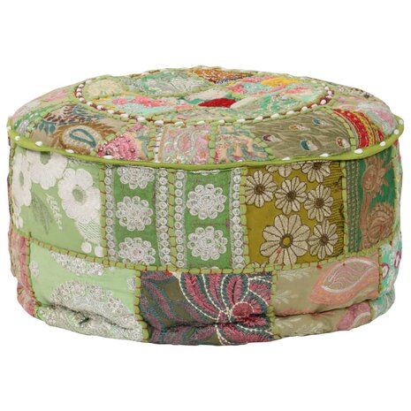 Poef patchwork rond handgemaakt 40x20 cm katoen groen 8718475620006 7