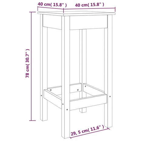 Barkrukken 2 st 40x40x78 cm massief grenenhout wit 8720845852771 6