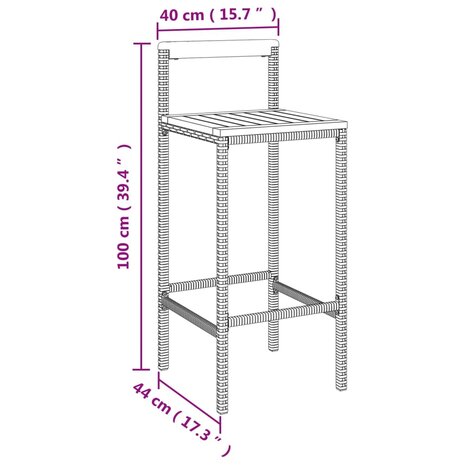 Barkrukken 2 st poly rattan en massief acaciahout zwart 8720845740184 8