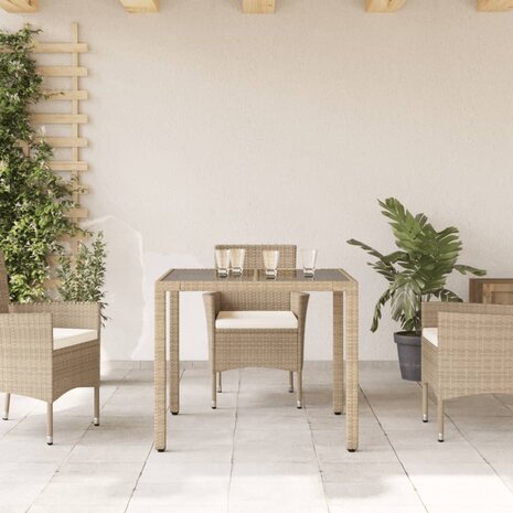 Tuintafel met glazen blad 90x90x75 cm poly rattan beige 8721012264533 3