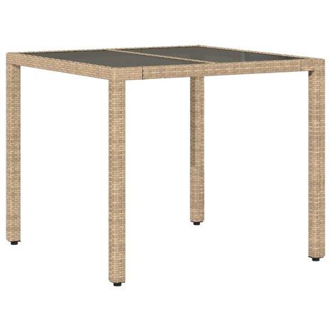 Tuintafel met glazen blad 90x90x75 cm poly rattan beige 8721012264533 6