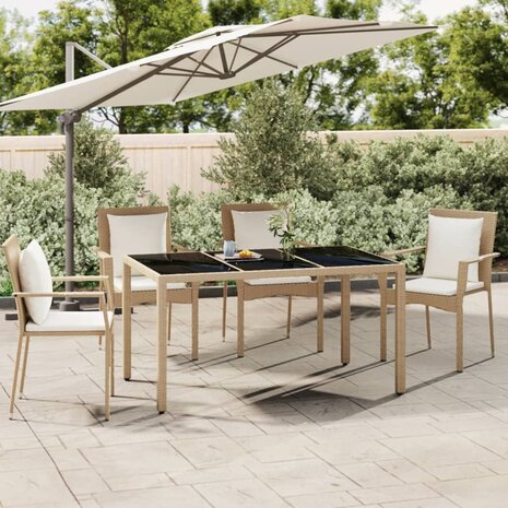 Tuintafel met glazen blad poly rattan en gehard glas beige 8720845671167 1