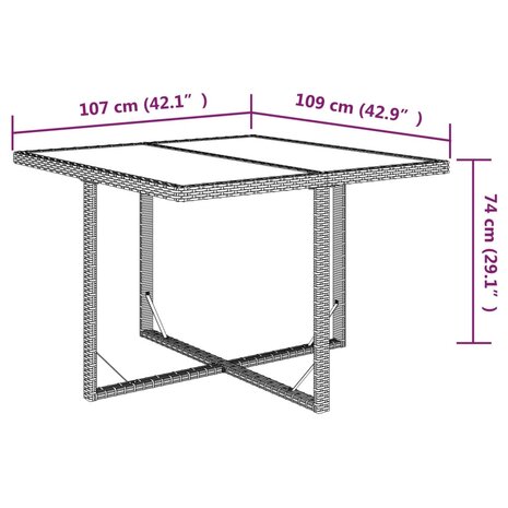 Tuintafel 109x107x74 cm poly rattan en glas beige 8720286667095 7