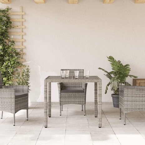 Tuintafel met glazen blad 90x90x75 cm poly rattan grijs 8721012264526 3