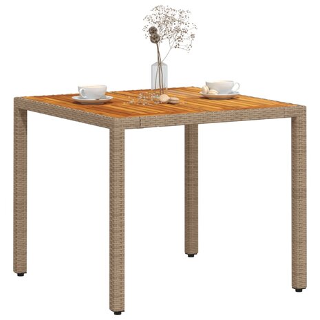 Tuintafel 90x90x75 cm poly rattan en acaciahout beige 8721012451384 4