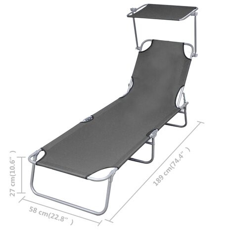 Ligbed inklapbaar met verstelbare rugleuning grijs 8718475617693 6