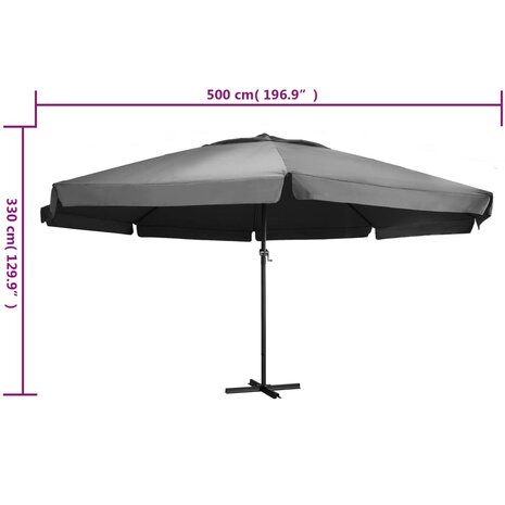 Parasol met aluminium paal 600 cm antraciet 8719883763804 6