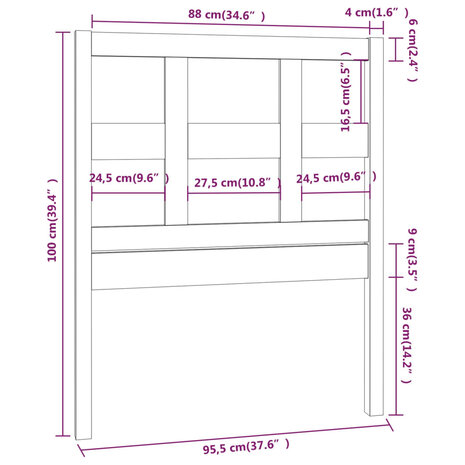 Hoofdbord 95,5x4x100 cm massief grenenhout honingbruin 8720287007845 6