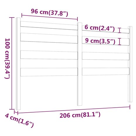 Hoofdbord 206x4x100 cm massief grenenhout 8720287003212 6