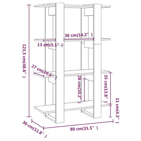 Boekenkast/kamerscherm 80x30x123,5 cm grijs sonoma eikenkleurig 8720286844076 7