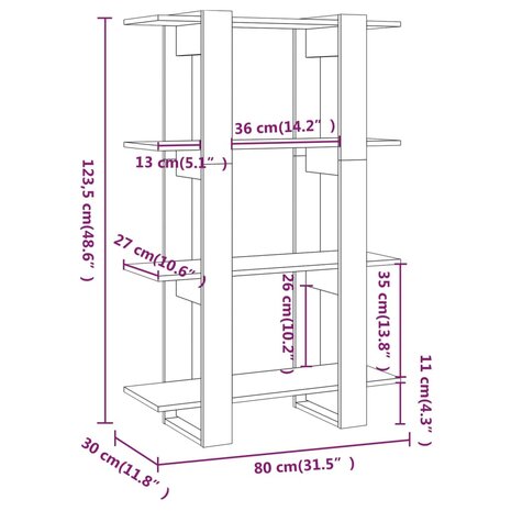 Boekenkast/kamerscherm 80x30x123,5 cm bruineikenkleurig 8720286844083 7