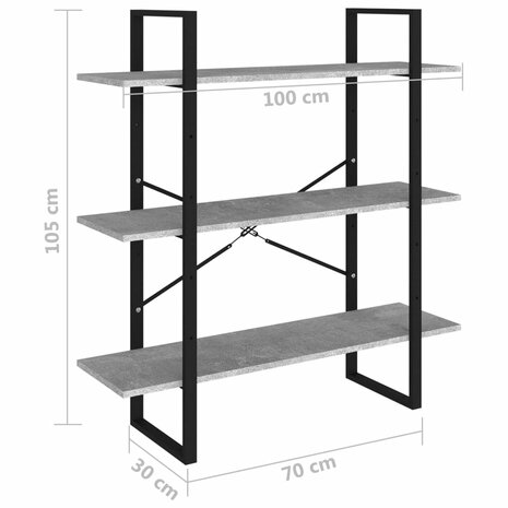 Boekenkast 100x30x105 cm bewerkt hout betongrijs 8720286568415 7