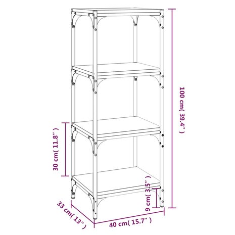 Boekenkast 40x33x100 cm bewerkt hout en staal zwart 8720287196945 9