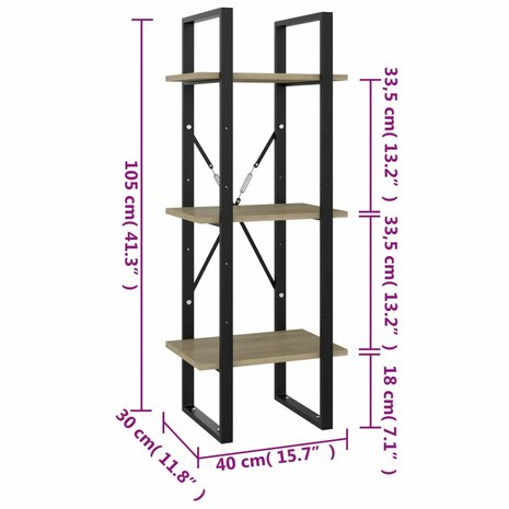 Boekenkast 3 schappen 40x30x105 cm bewerkt hout sonoma eiken 8720286567807 7