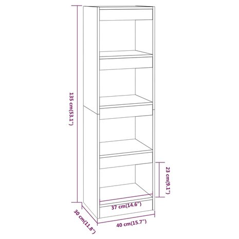 Boekenkast/kamerscherm 40x30x135 cm grijs sonoma eikenkleurig 8720286844229 7