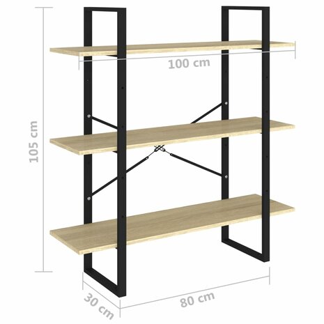 Boekenkast 100x30x105 cm bewerkt hout sonoma eikenkleurig 8720286568408 7