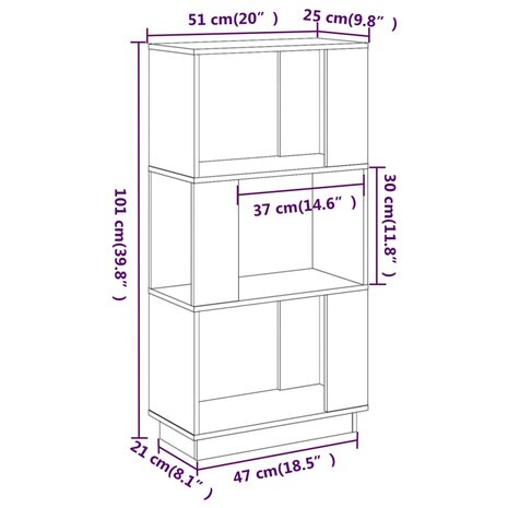 Boekenkast/kamerscherm 51x25x101 cm massief grenenhout zwart 8720286905814 8