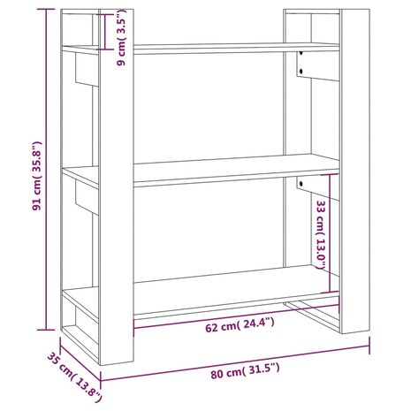 Boekenkast/kamerscherm 80x35x91 cm massief hout honingbruin 8720286905401 8