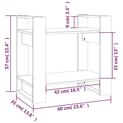 Boekenkast/kamerscherm 60x35x57 cm massief grenenhout grijs 8720286905142 8